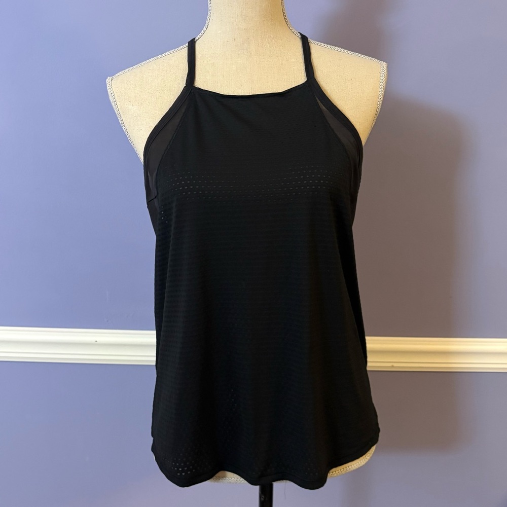 Athleta Black Halter Neck Mesh Top